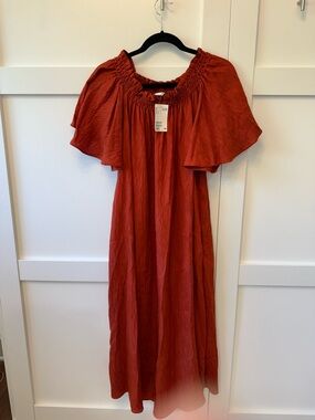 H&M Burnt Orange Smocked Neck Maxi Dress
